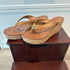 Tory Burch Women's Tan/Brown Wedge Sandals - Like New - Size 8